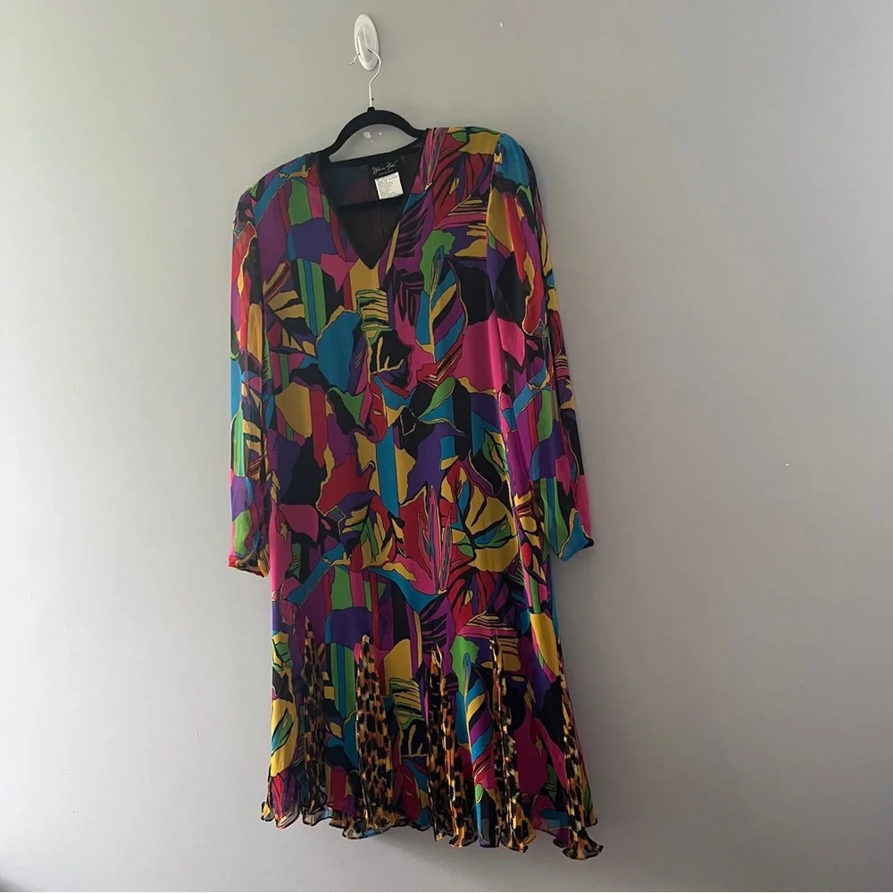 Vintage 1980s Diane Freis Dress Sheer Chiffon Abstract Animal Print Maximalist - Picture 2 of 10